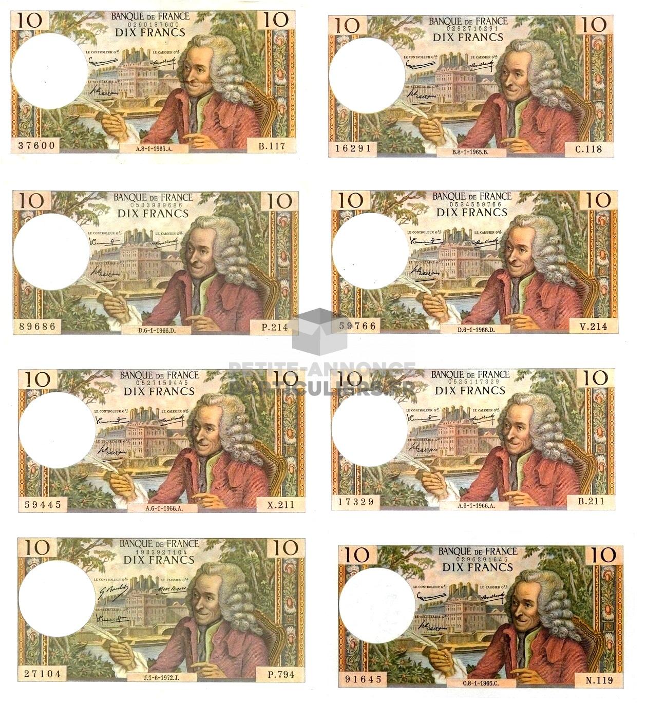 F 62 lot 8 billets 10 f voltaire